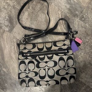 Coach Signature Crossbody in Black with Pink & Purple Tags